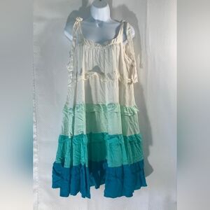 Easel Ombre Teal Blue Green White Ruffle Tunic Top 1X
